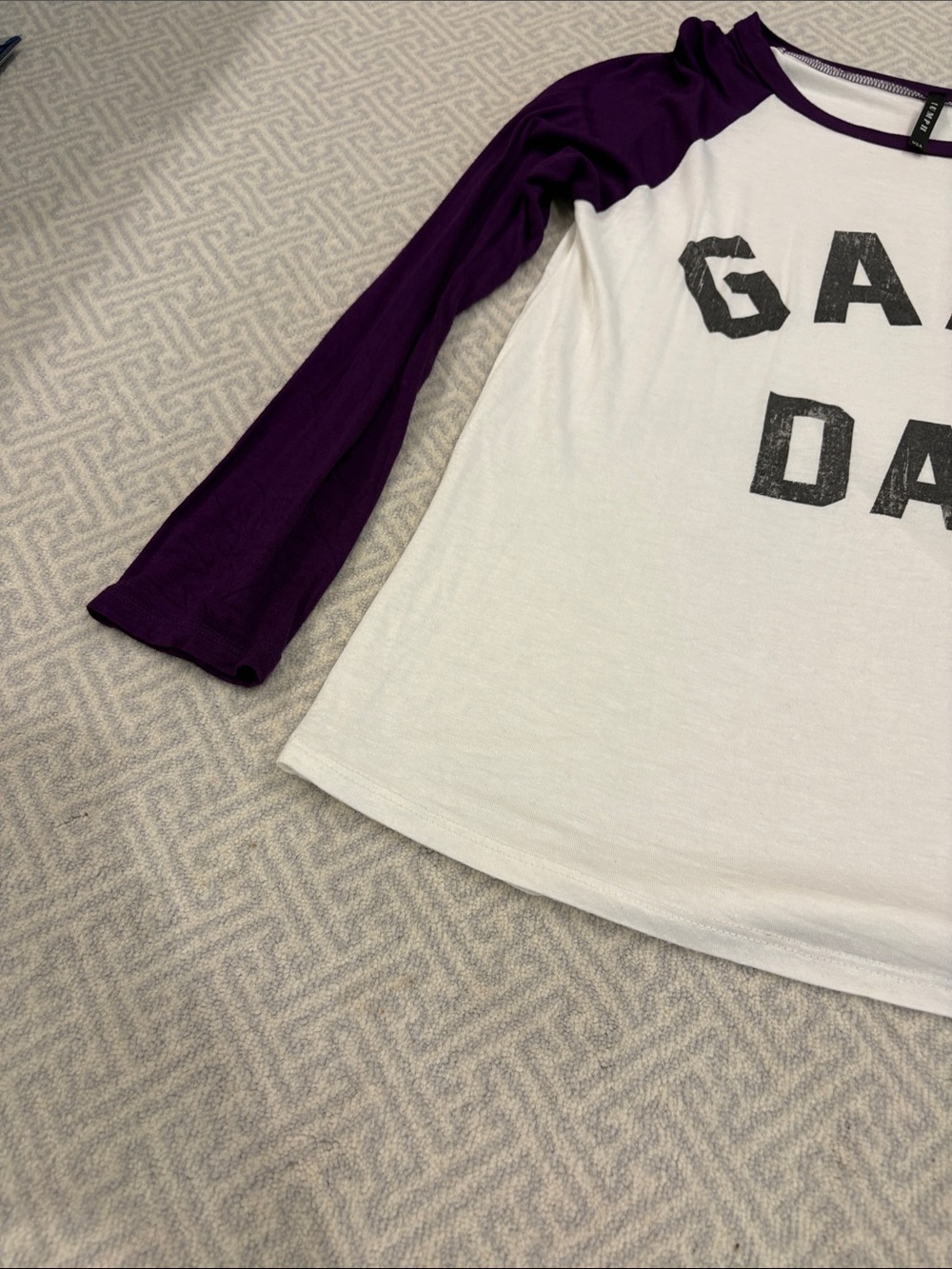 TCU ‘Game Day' Long-Sleeve Baseball Tee in White and Purple - Picture 2 of 3